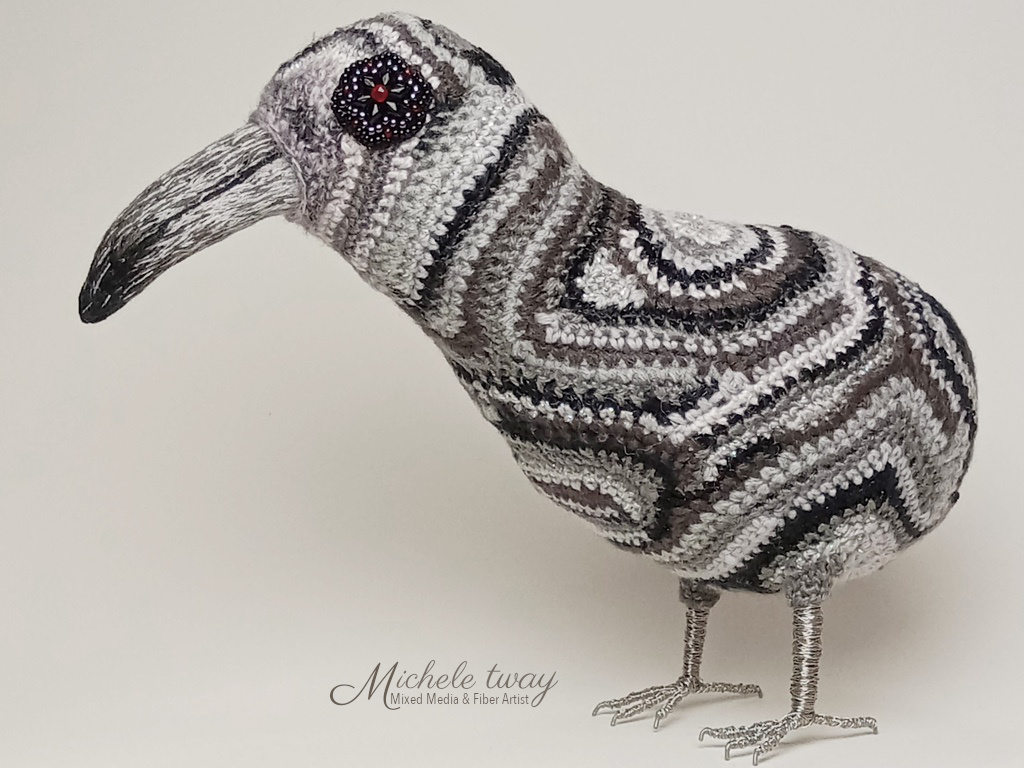 Echo - fiber art bird sculpture by Michele Tway