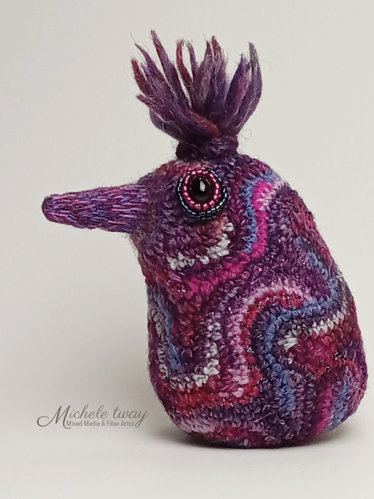 Hyacinth a mixed media and fiber art bird sculpture by Michele Tway