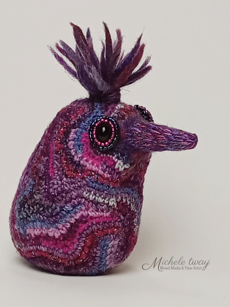 Hyacinth - bird sculpture by Michele Tway mixed media and fiber artist