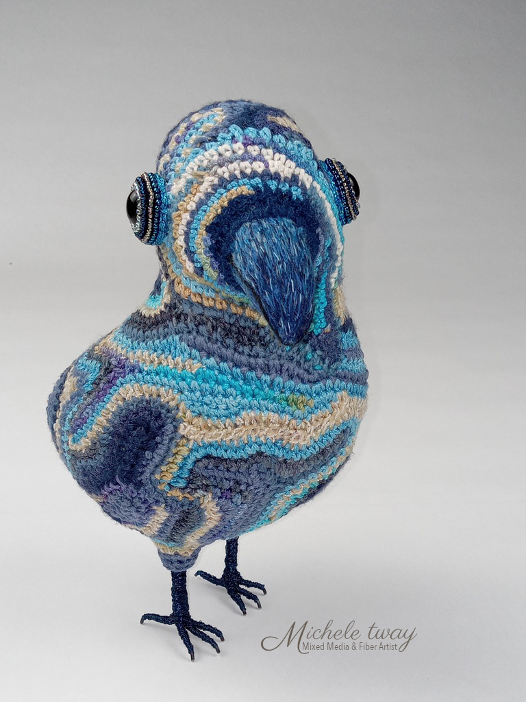 Maxfield - mixed media and fiber art bird sculpture by Michele Tway