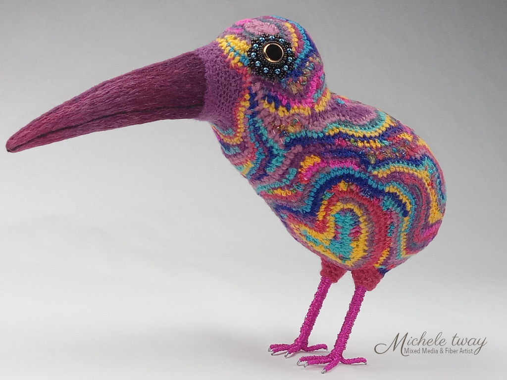 Iris - fiber art bird sculpture by Michele Tway