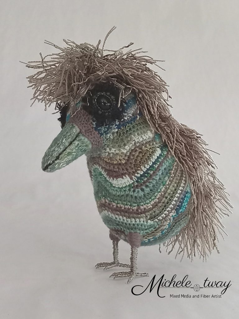Calypso - fiber art bird sculpture by Michele Tway