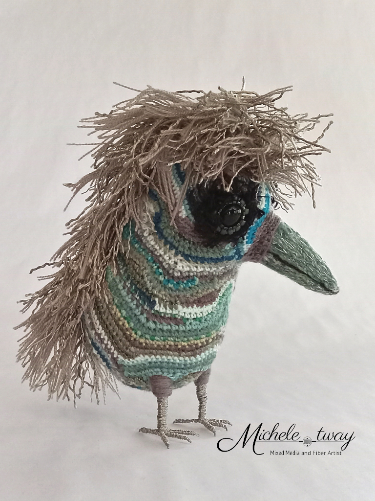 Calypso - a mixed media and fiber art bird sculpture by Michele Tway