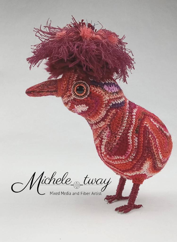 Poppy, a mixed media and fiber art sculpture by Michele Tway.