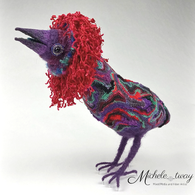 Agatha. a freeform crochet and mixed media sculpture by Michele Tway.